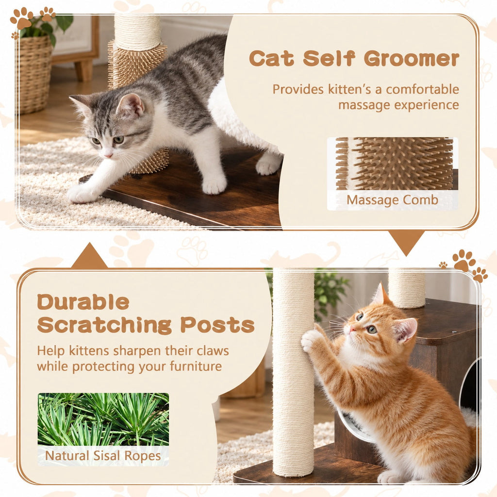 Airfind 7-Layer Wooden Cat Tree Tall Cat Tower with Sisal Posts and Condo, 33 lbs Capacity, Engineering Board Sisal Rope Plush Frame, Brown