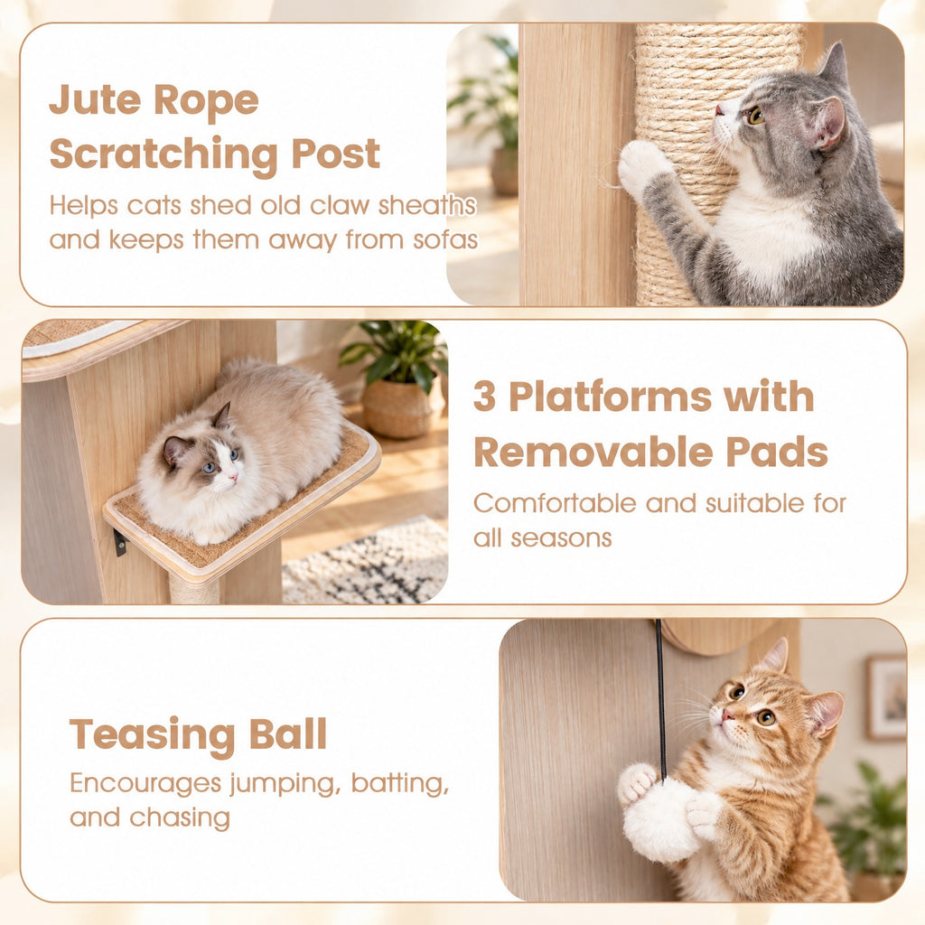 Airfind Door Hanging Cat Climber 4-level Height Adjustable with Plush Bed, 11 lbs Capacity, Solid Plywood Jute Rope Plush Fabric Frame, Beige