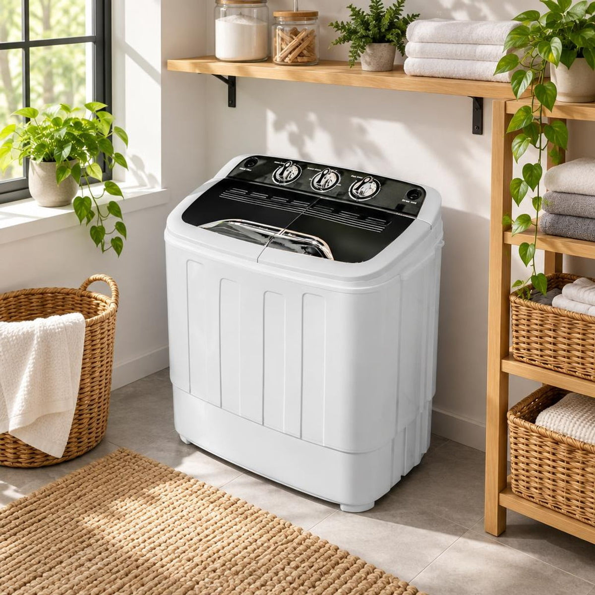 Airfind 8 Lbs Compact Mini Twin Tub Washing Spiner Machine for Home and Apartment, 23 x 14 x 27 Footprint, Gray