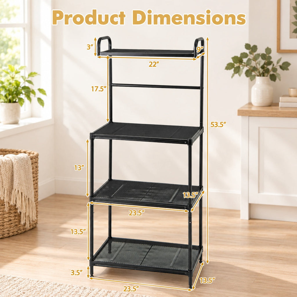 Airfind 4-Tier Kitchen Microwave Storage Rack with Metal Shelves, 55 lbs Capacity, Iron Frame, 23.5 x 13.5 x 53.5 Footprint, Black