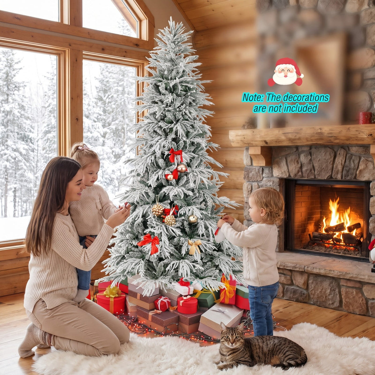 Airfind 8 Feet Snow-flocked Artificial Christmas Tree Pre, PE PVC Metal Tree Height 8/7/6 ft Tree Width 5/4.5/3.5 ft Frame, White