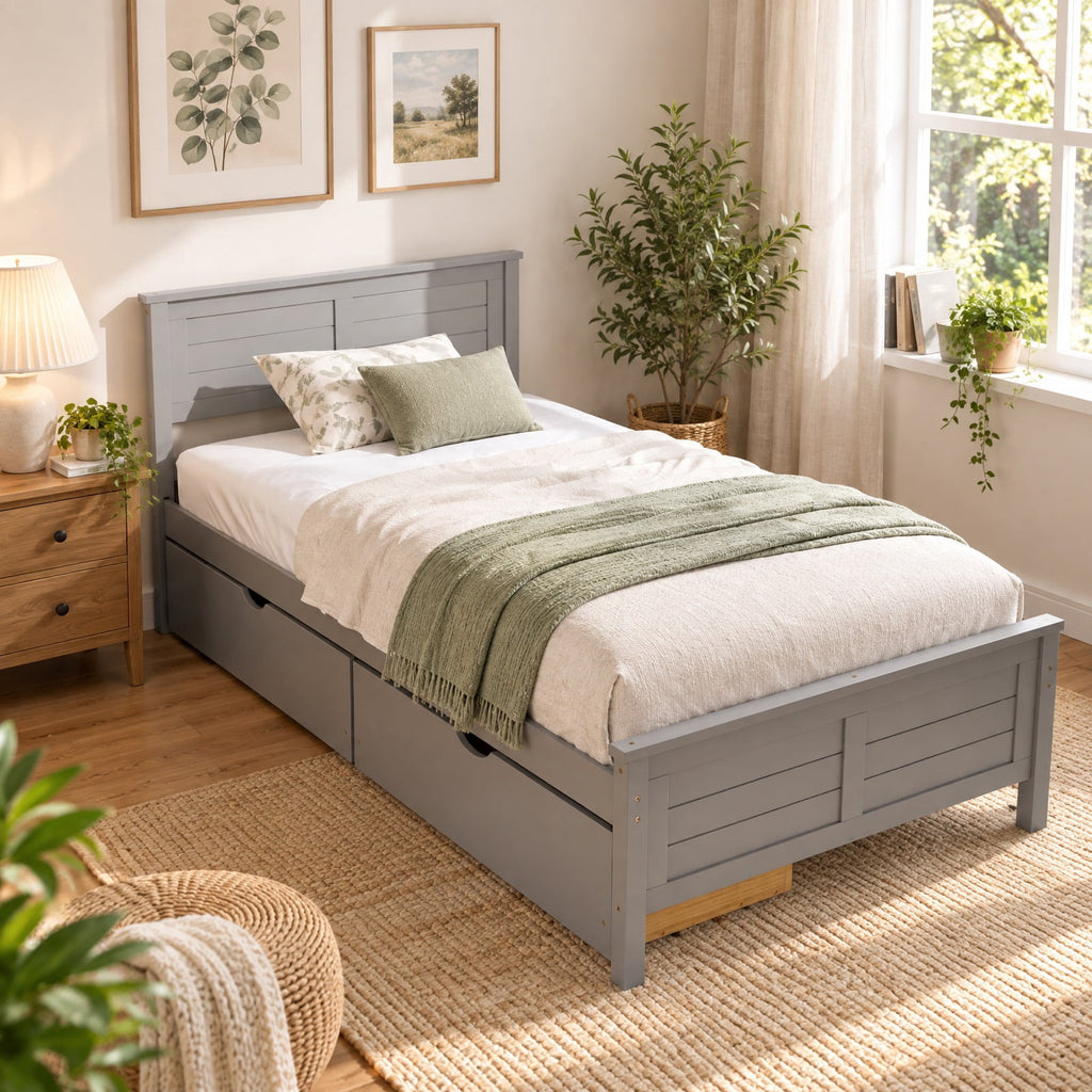 Airfind Twin Size Bed Frame with Storage Drawers, 350 lbs Capacity, Pine Wood Plywood MDF Engineered Wood Frame, Gray