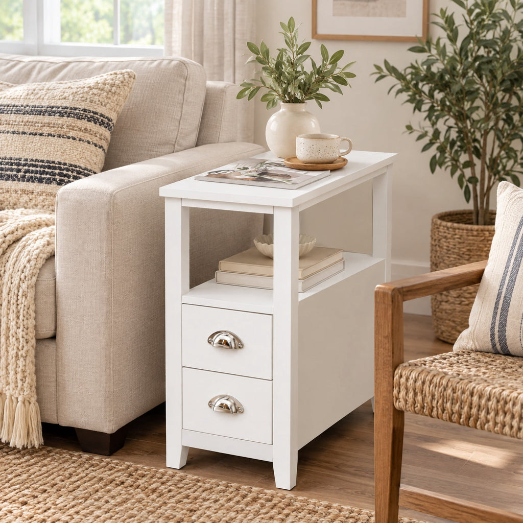 Airfind 2 Pieces Wooden Bed-side Nightstand Set with 2 Drawers, 33 lbs Capacity, Practice board Frame, White