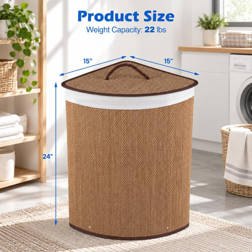 Airfind 15 Gal Capacity Bamboo Laundry Hamper with Removable Liner, 22 lbs Capacity, Bamboo Polyester Cotton Metal Engineered Wood Frame, Brown