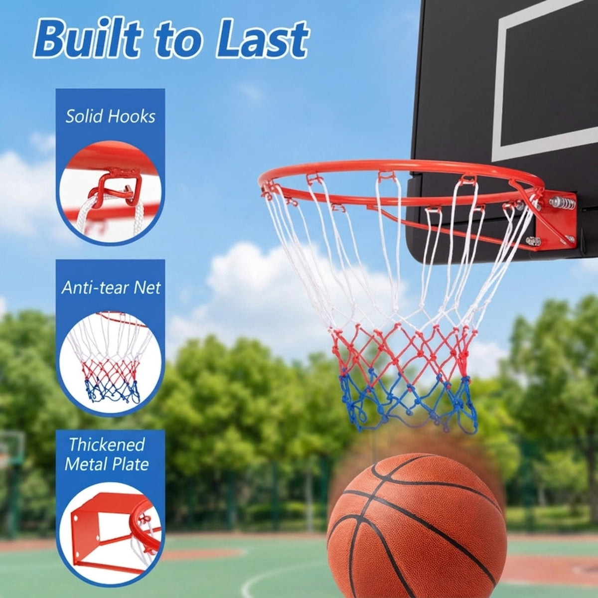 Airfind 18 Inch Replacement Basketball Rim with All-Weather Net and Powder-Coated Metal Frame for Backboard Hoop Repair and Outdoor Basketball Goal Restoration, Black and Orange