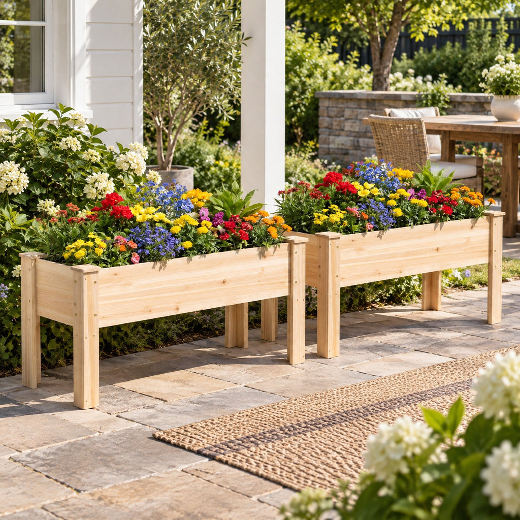 Airfind Wooden Raised Garden Bed with Legs 175 LBS Heavy-Duty Elevated Planter Box with Drainage Holes, 175 lbs Capacity, Fir Wood Frame, Natural