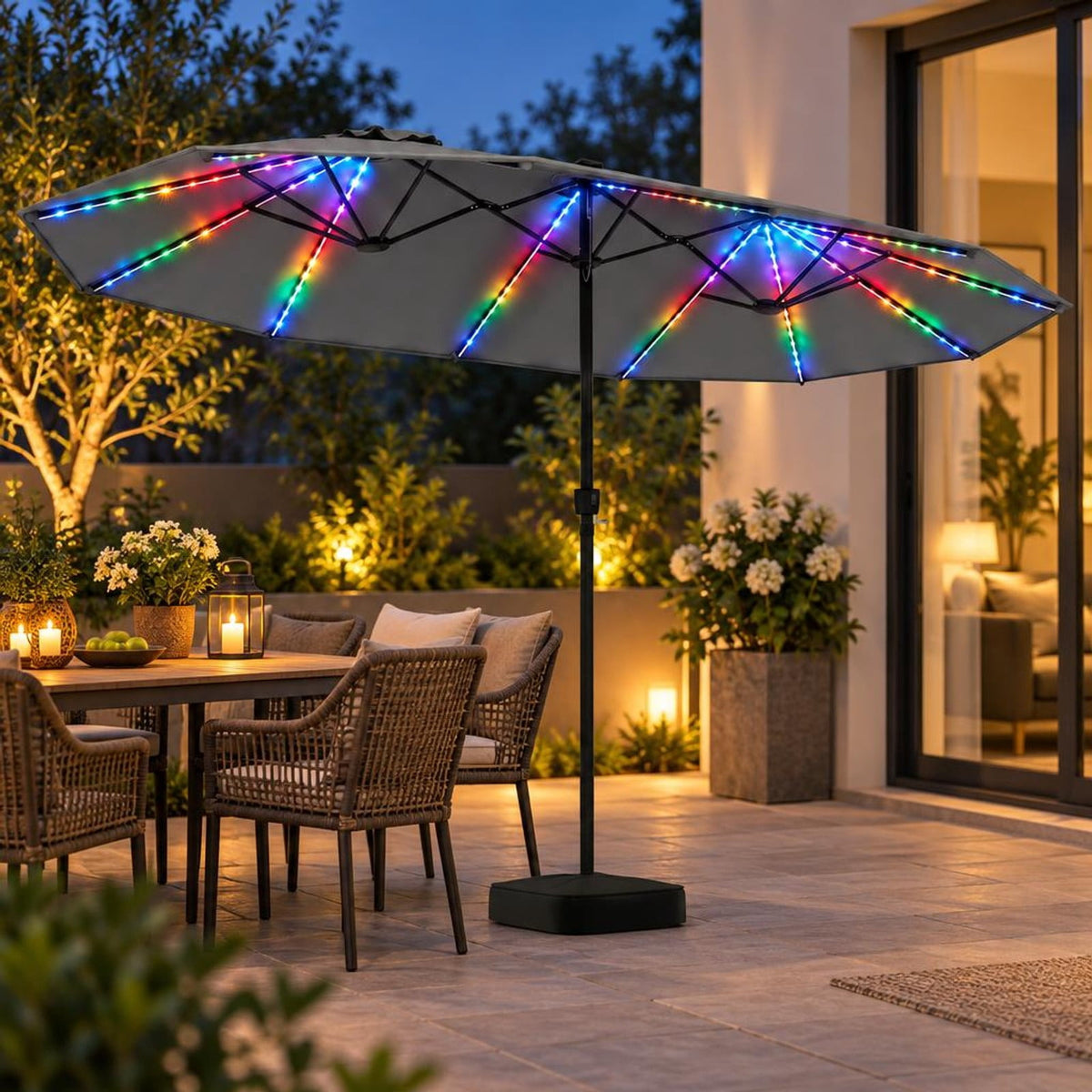 Airfind 15.5FT Extra-Large Patio Umbrella with Base 12 Reinforced Ribs, 180G Polyester Fabric Metal External Frame, Gray