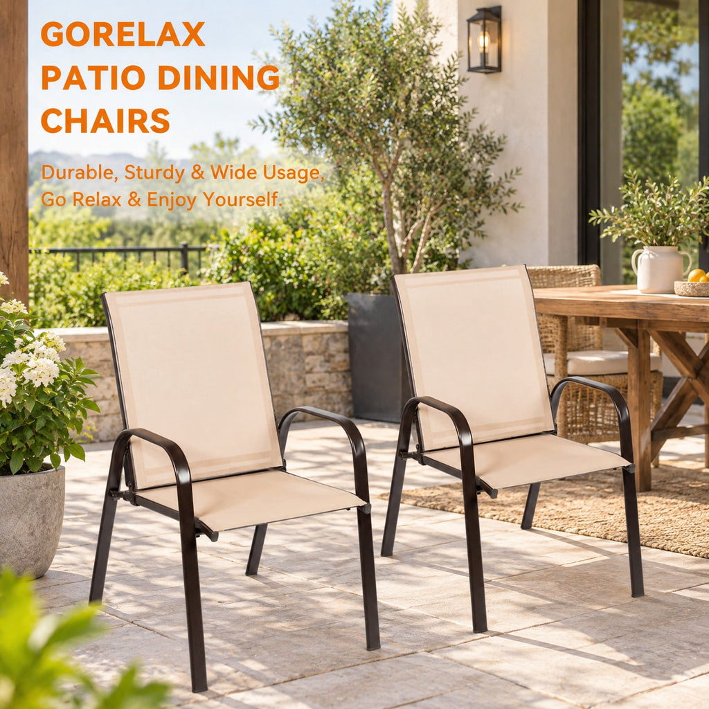 Airfind 2 Pcs Patio Chairs Outdoor Dining Chair with Armrest, 440 lbs Capacity, Steel fabric Frame, Beige