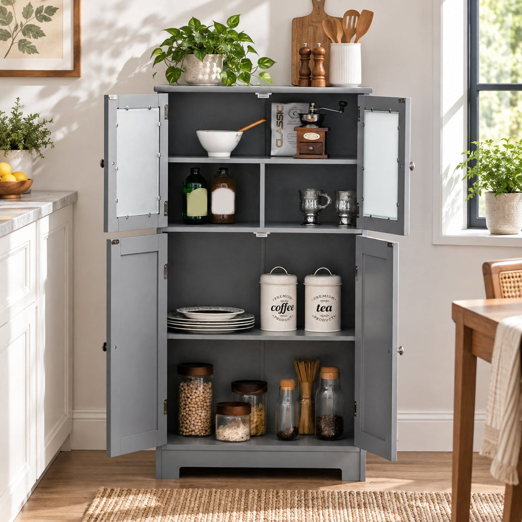 Airfind Bathroom Floor Storage Locker Kitchen Cabinet with Doors and Adjustable Shelf, MDF Frame, 23 x 12 x 43 inch Footprint, Gray