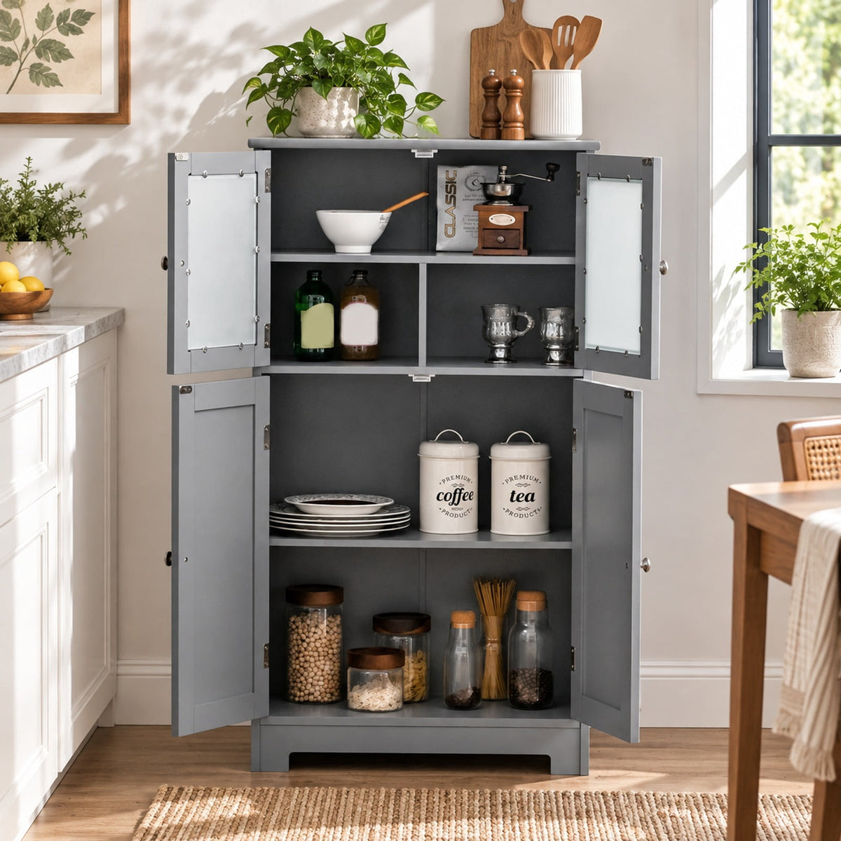 Airfind Bathroom Floor Storage Locker Kitchen Cabinet with Doors and Adjustable Shelf, MDF Frame, 23 x 12 x 43 inch Footprint, Gray