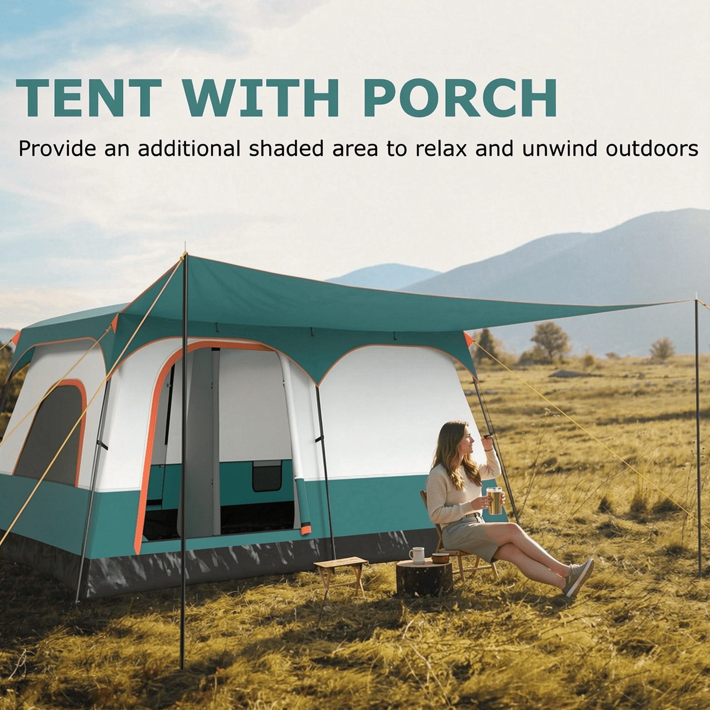 Airfind 6-8 Person Large Family Camping Tent with Porch, 2 Rooms and 2 Doors, Waterproof Cabin Tent with Skylight and Rainfly, Green