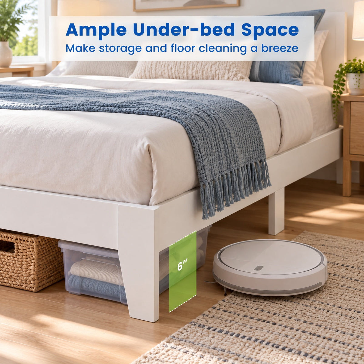 Airfind Queen Size Modern Bed Frame with Headboard, 500 lbs Capacity, Engineered Wood Frame, White, Eye-catching addition to your bedroom