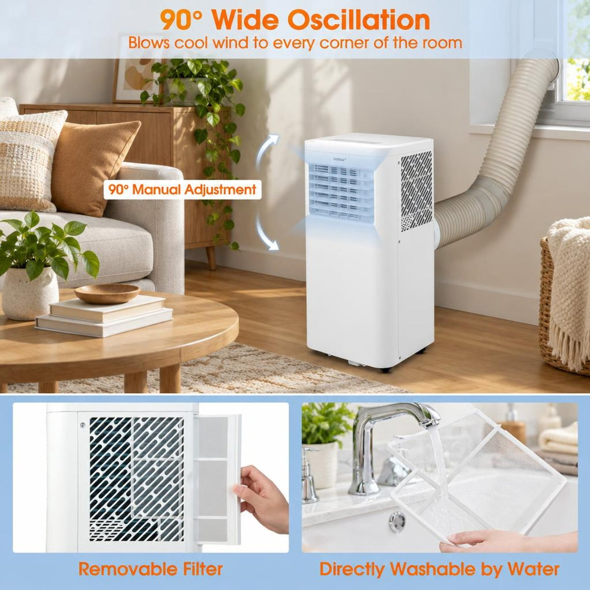 Airfind 10000 BTU (ASHRAE) 6000 BTU (SACC) Portable Air Conditioner with Dehumidifier and Fan Modes, Remote Control, Cools up to 350 Sq.Ft, White