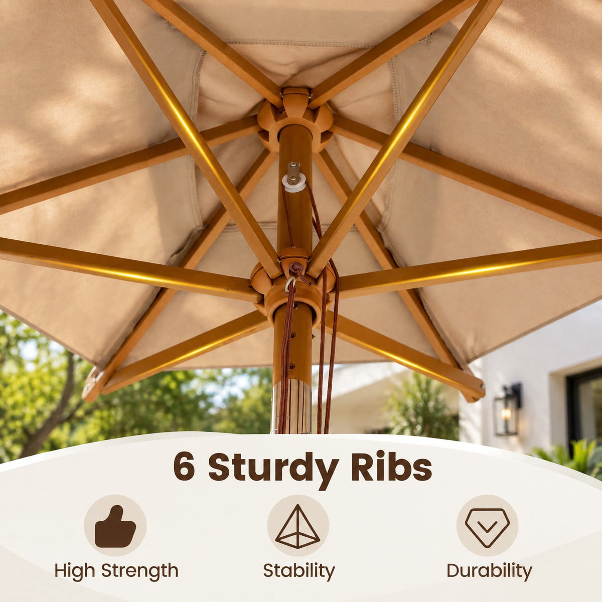 Airfind 7 Feet Outdoor Rectangular Patio Umbrella with 3 Adjustable Heights, Fabric Hardwood Bamboo Frame, 7 x 5.5 x 7.7 ft Umbrella Footprint