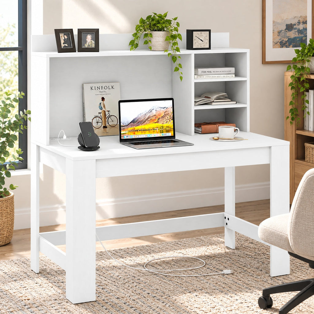 Airfind Modern Computer Desk with Hutch and Storage Shelves, 330 lbs Capacity, MDF Engineered Wood Frame, 42.5 Inch x 23.5 Inch x 49 Inch Storage Footprint