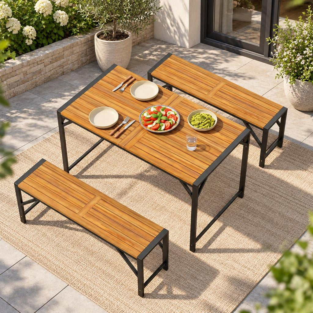 Airfind Set of 2 Acacia Wood Outdoor Bench 47.5 Inch with Slatted Seat for Backyard, of Each Bench 800 lbs Capacity, 47.5 Inch x 12.5 Inch x 18 Inch Footprint, Wood