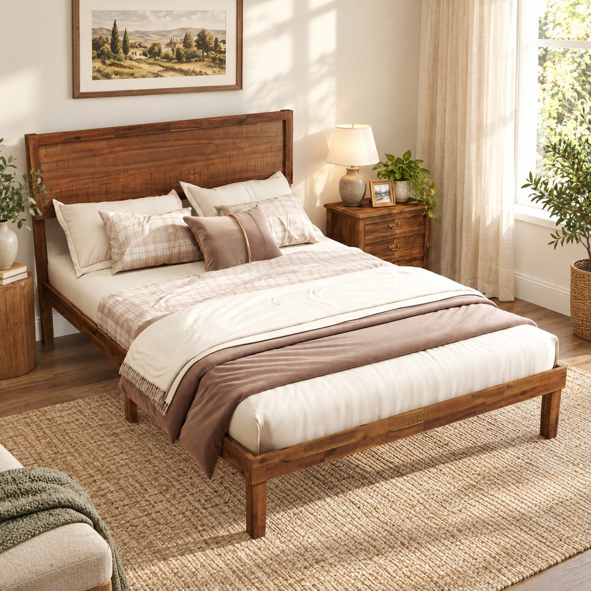Airfind Full Size Bed Frame with Headboard and Wooden Slats Support, 660 lbs Capacity, Plywood Acacia Wood Rubber Wood MDF Frame