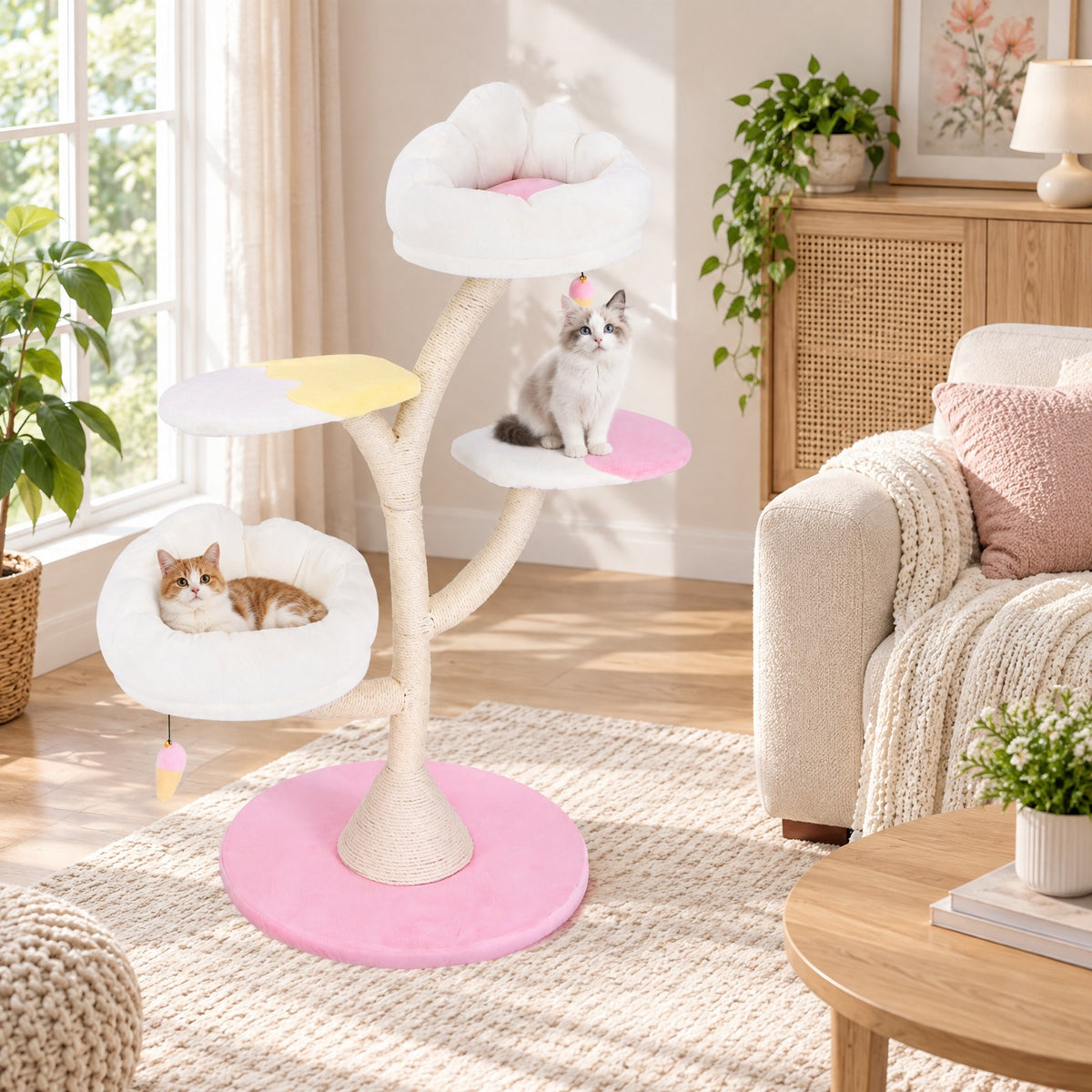 Airfind Multi-Layer Cat Tree Cat Tower with 2 Cat Perches 2 Platforms, Capacity of Each Layer 35 Lbsnet Weight for Convenient Everyday Use, Pink