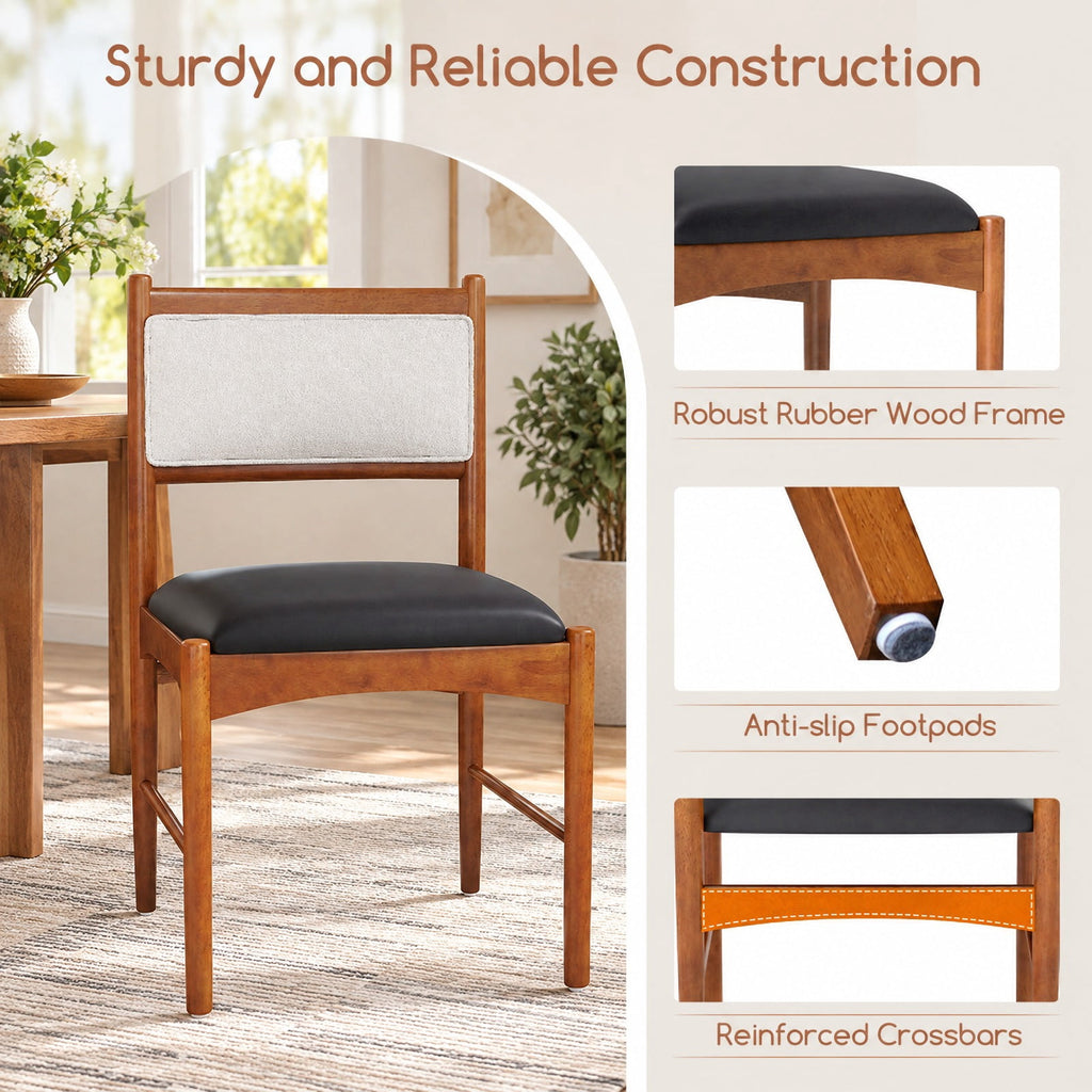 Airfind Wooden Dining Chair Set of 2 with Rubber Wood and Faux Sherpa Backrest, Chair 220 Lbs Capacity, 19 Inch X 20 Inch X 34 Inch, Walnut