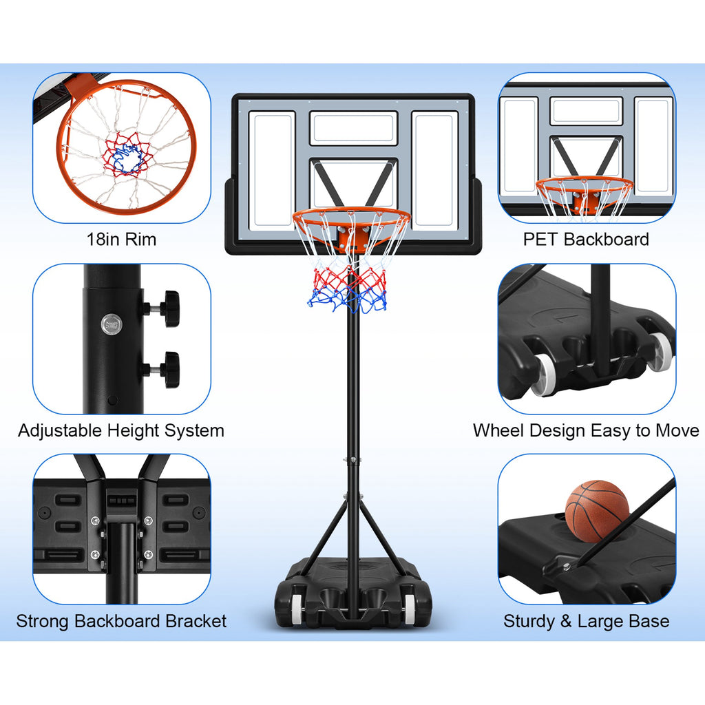 Airfind Portable Basketball Hoop 44in Backboard 5.7-10ft Adjustable with Wheels