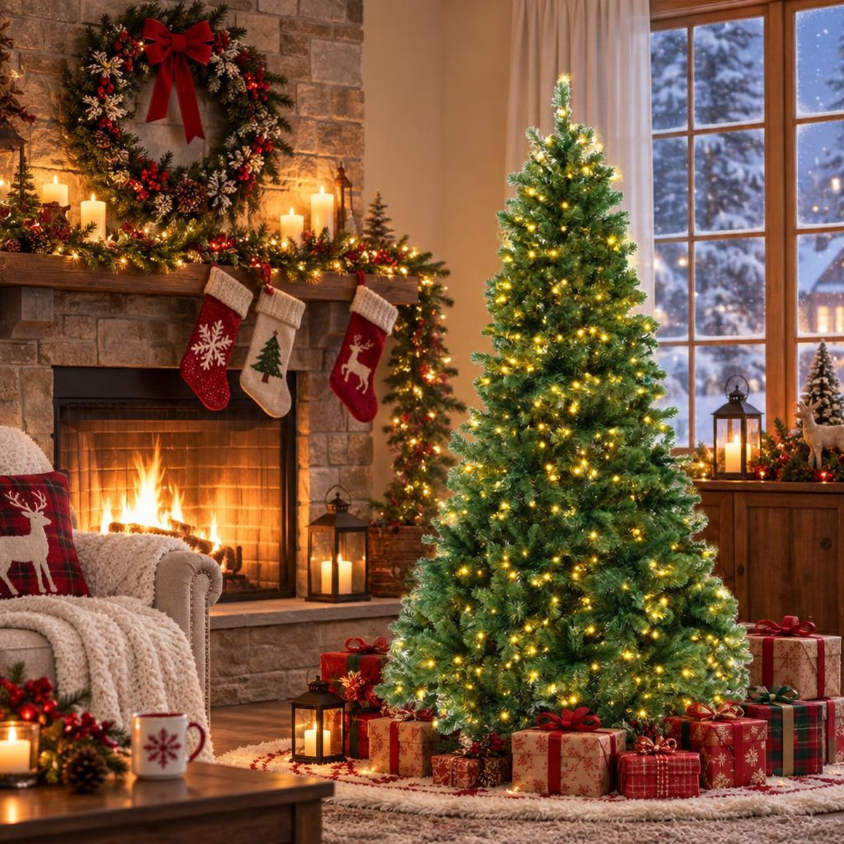 Airfind 6/7/8 Feet Hinged Christmas Tree with PVC Branch Tips Warm White LED Lights-7 ft, PVC Metal Frame, White
