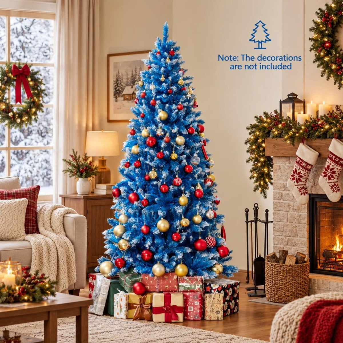 Airfind 6/7/8/9 FT Artificial Christmas Tree with 767 Snowy Branch Tips-6 FT, PVC Metal Frame, 3.1 x 6 ft Footprint, Blue