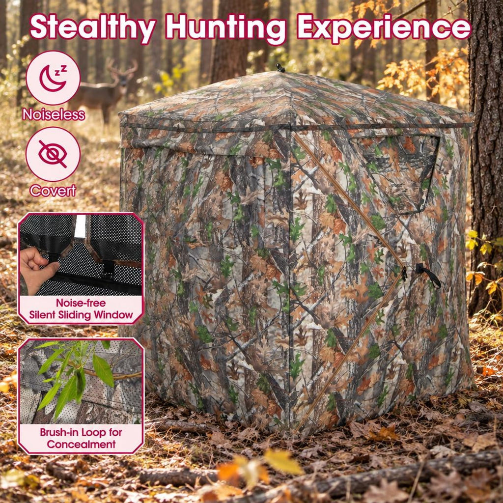 Airfind 2, 3 Person Hunting Blind Portable Pop Up Ground Tent with Carry Bag and Storage Pocket, Setup without tools and take down in seconds