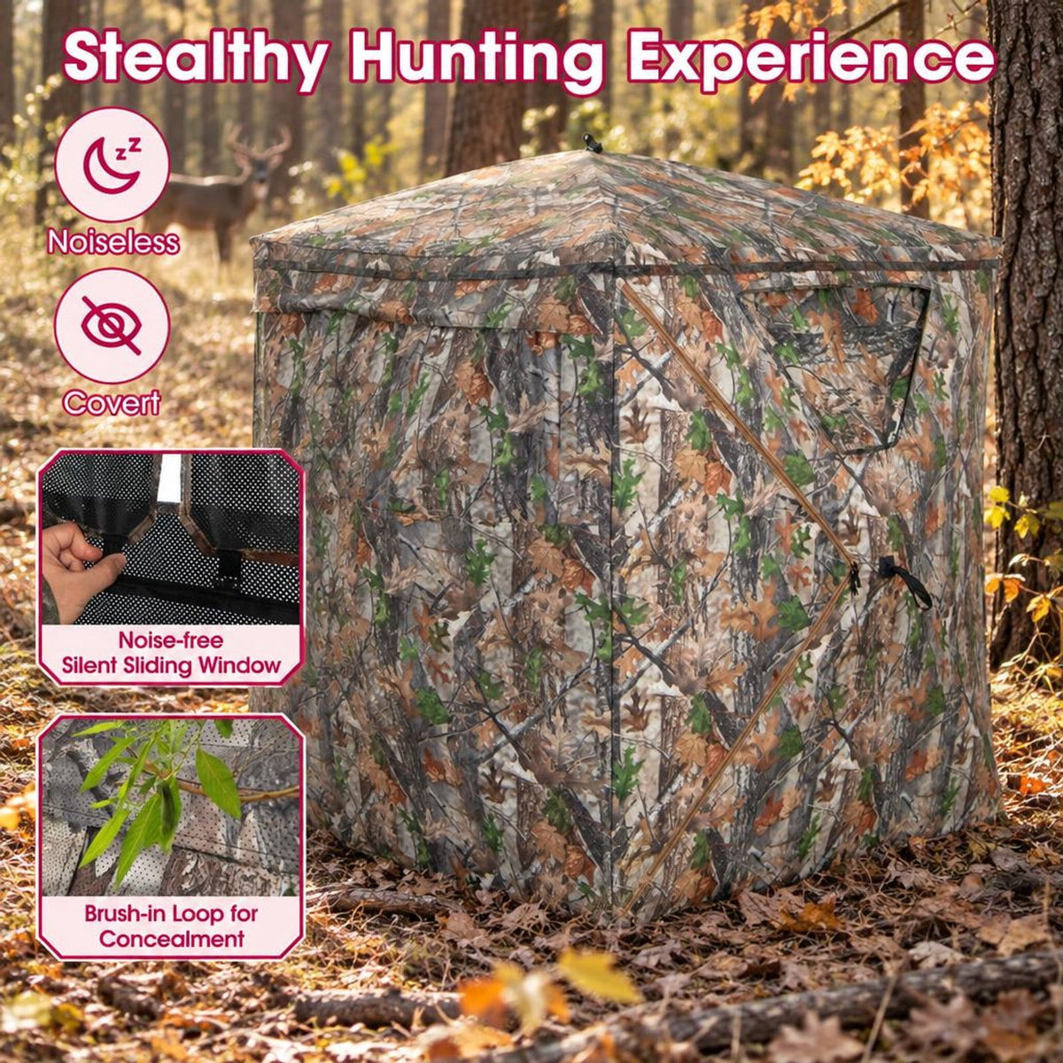 Airfind 2, 3 Person Hunting Blind Portable Pop Up Ground Tent with Carry Bag and Storage Pocket, Setup without tools and take down in seconds