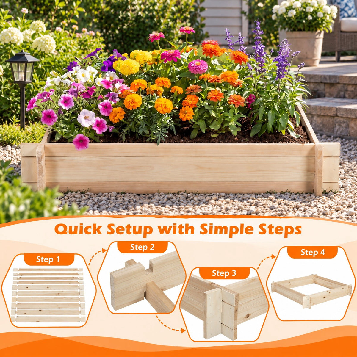 Airfind 39.5 x 39.5 Square Wooden Raised Garden Bed, Fir Wood Frame, 39.5 x 39.5 x 6.5 Footprint, Natural