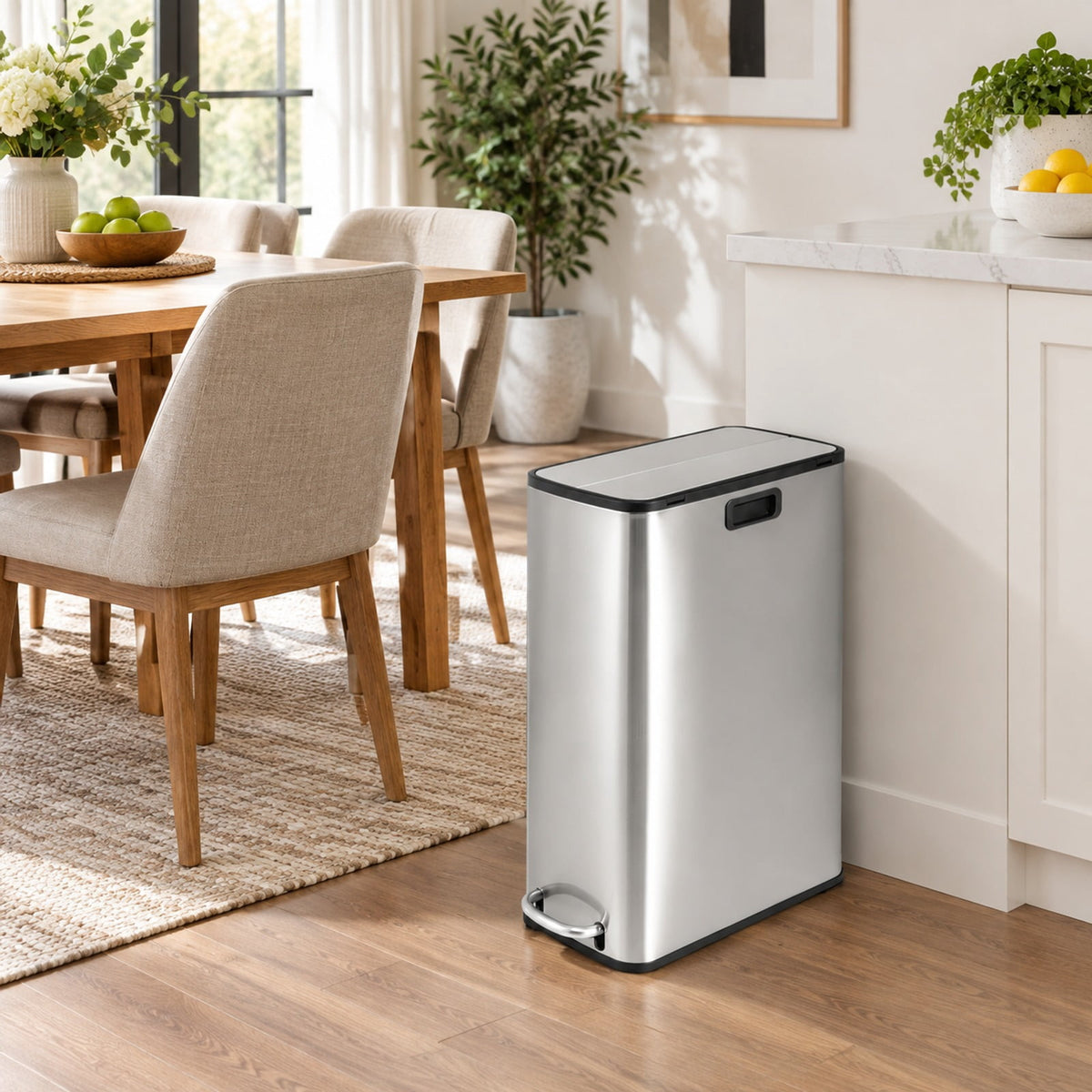Airfind 12 Gal Stainless Steel Trash Can with Soft-Closing Wing Lids, Stainless Steel PP Frame, Silver