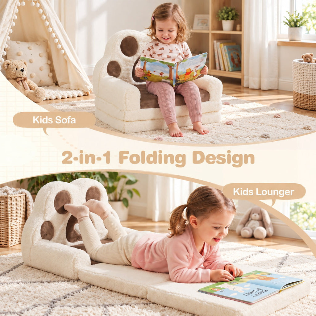 Airfind 2-in-1 Convertible Kids Sofa to Lounger with Removable Cover, Cotton Velvet Sponge Frame, for 18-36 Months Old, Brown