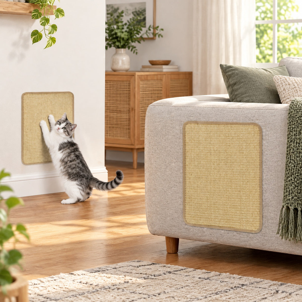 Airfind Cat Scratching Pads Set of 6, 16 x 12 Inch Sisal Scratch Mats featuring Latex Backing for Furniture and Floor Protection, Natural