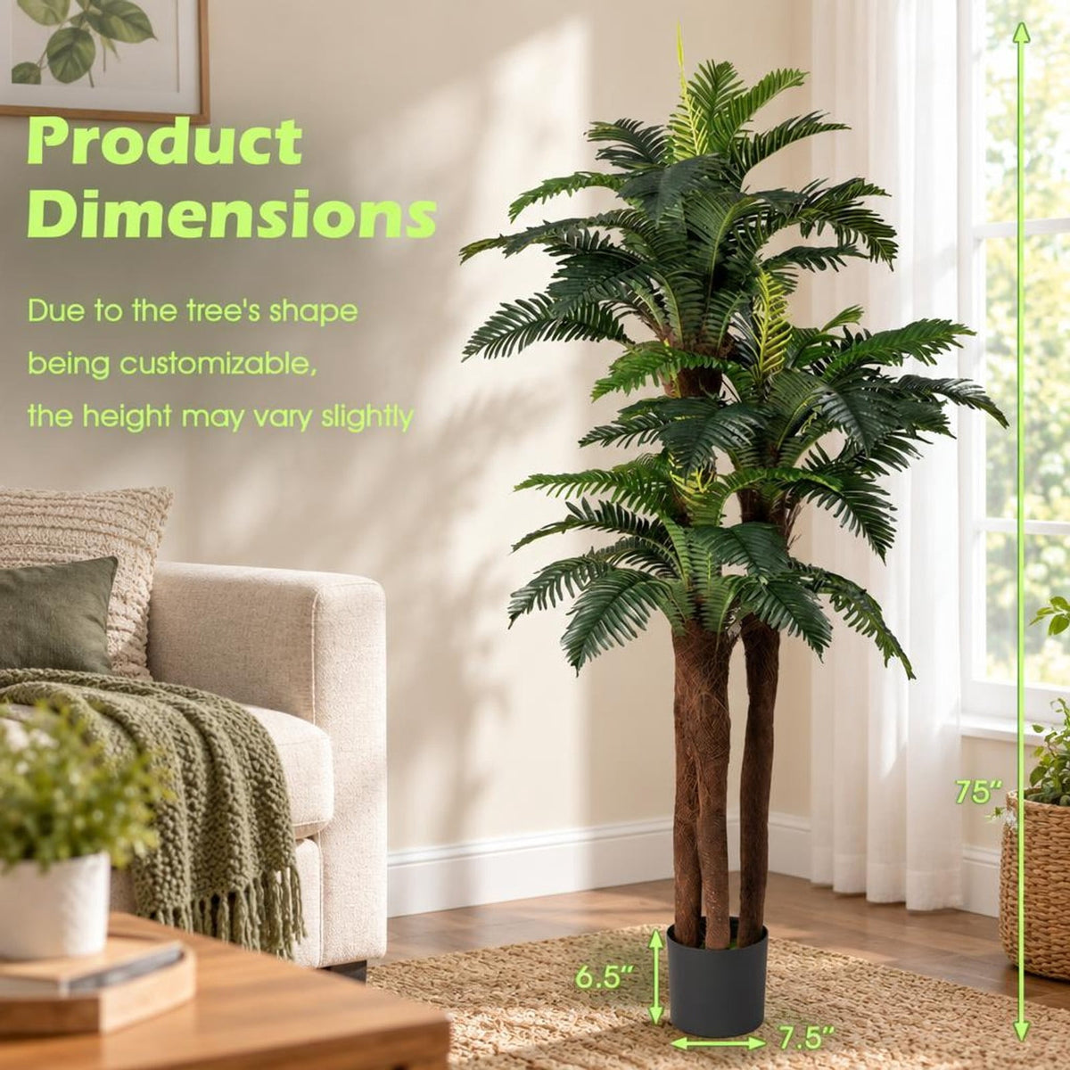 Airfind 2 Pack Artificial Palm Tree 6.3 ft Tall with Adjustable Leaves, PEVA Frame, Green + Black, Gets rid of watering or trimming