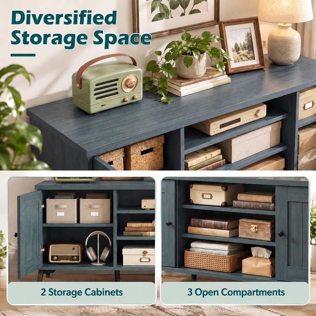 Airfind 2-Door TV Stand for TVs up to 65 Inch Mid Century Modern Entertainment Center, 176 lbs Capacity, Engineered Wood Metal Frame, Turquoise