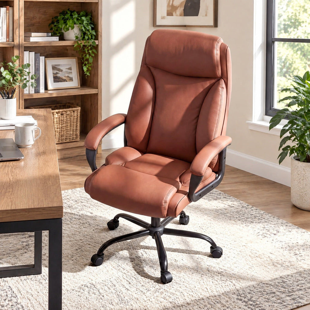 Airfind 400LBS Big and Tall Chair High Back Executive Chair Ergonomic Leather Computer Chair, 400 lbs Capacity, Brown