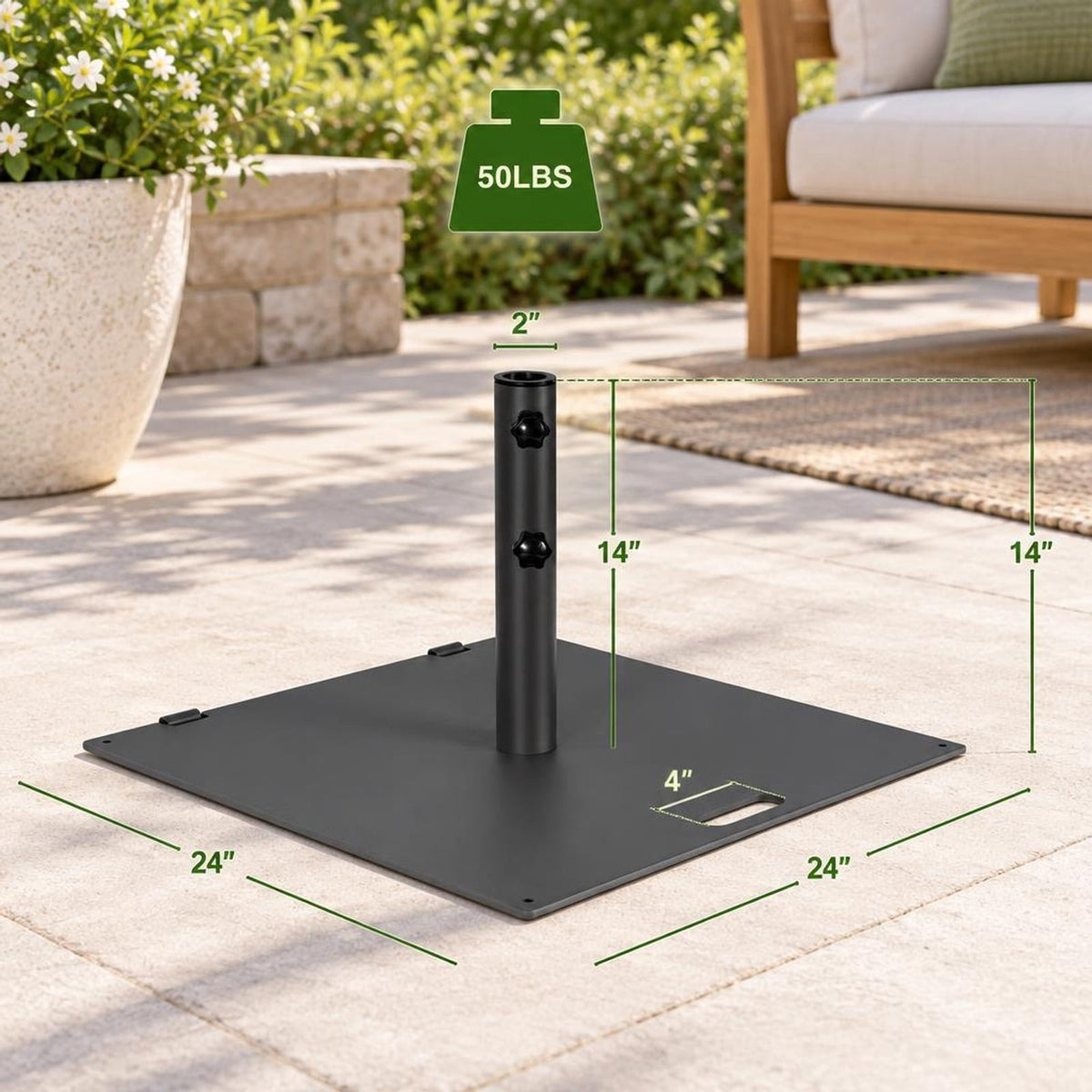 Airfind 24 Inch Square Patio Umbrella Base 50 LBS Weighted, Steel PP Frame, 24 x 24 x 14 (L x W x H) Suitable Footprint, Black