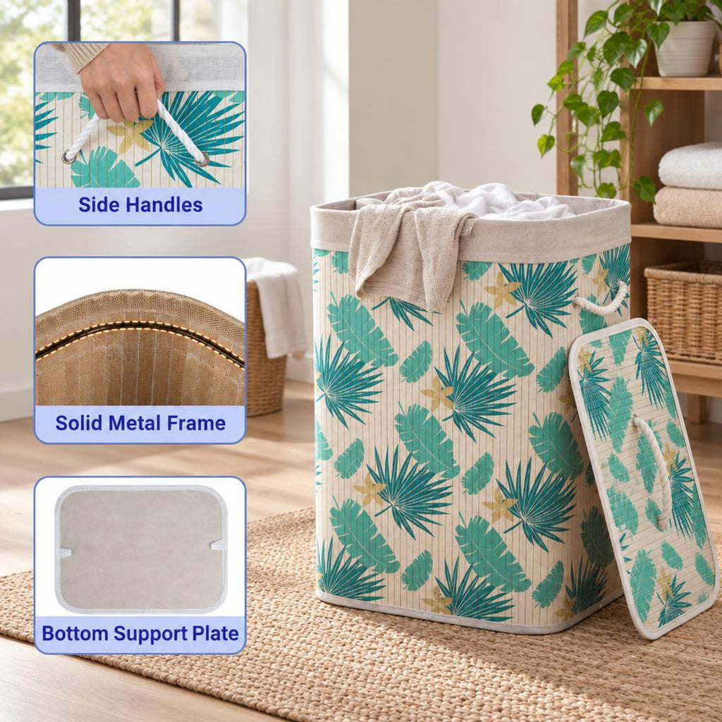 Airfind 19 Gal Bamboo Clothes Hamper with Removable Liner and Portable Handles, 33 lbs Capacity, Bamboo Polyester Cotton Metal Engineered Wood Frame