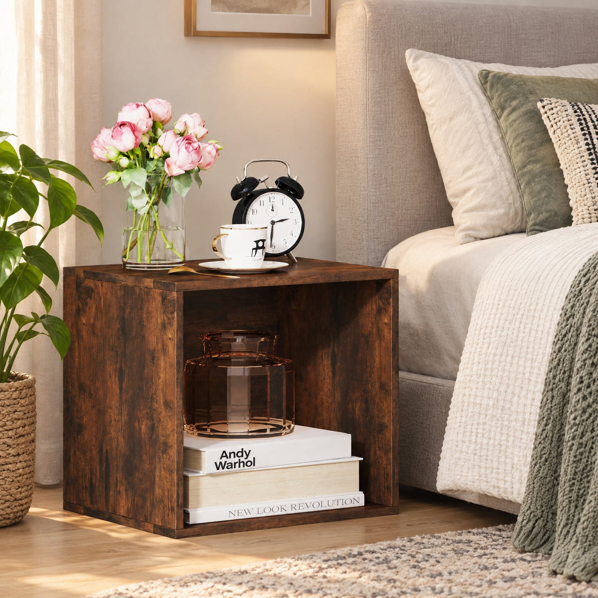 Airfind Cube Storage Organizer Stackable Open Book Shelf Wooden Display Shelving Unit, 55 lbs Capacity, Engineered Wood Frame, Brown