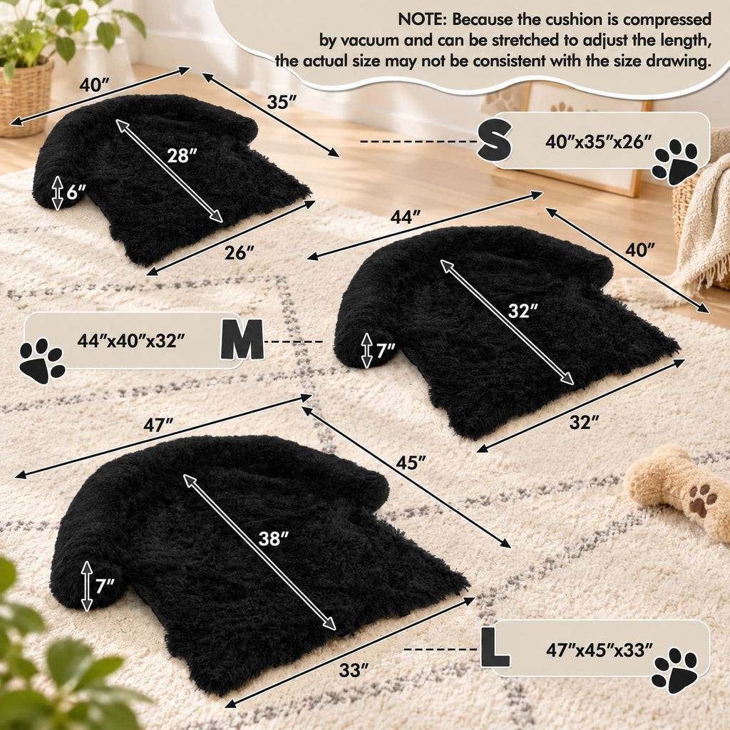 Airfind Plush Calming Dog Couch Bed with Anti-Slip Bottom, S-Size Dog Bed 40 x 35 x 6.5 Footprint, Black