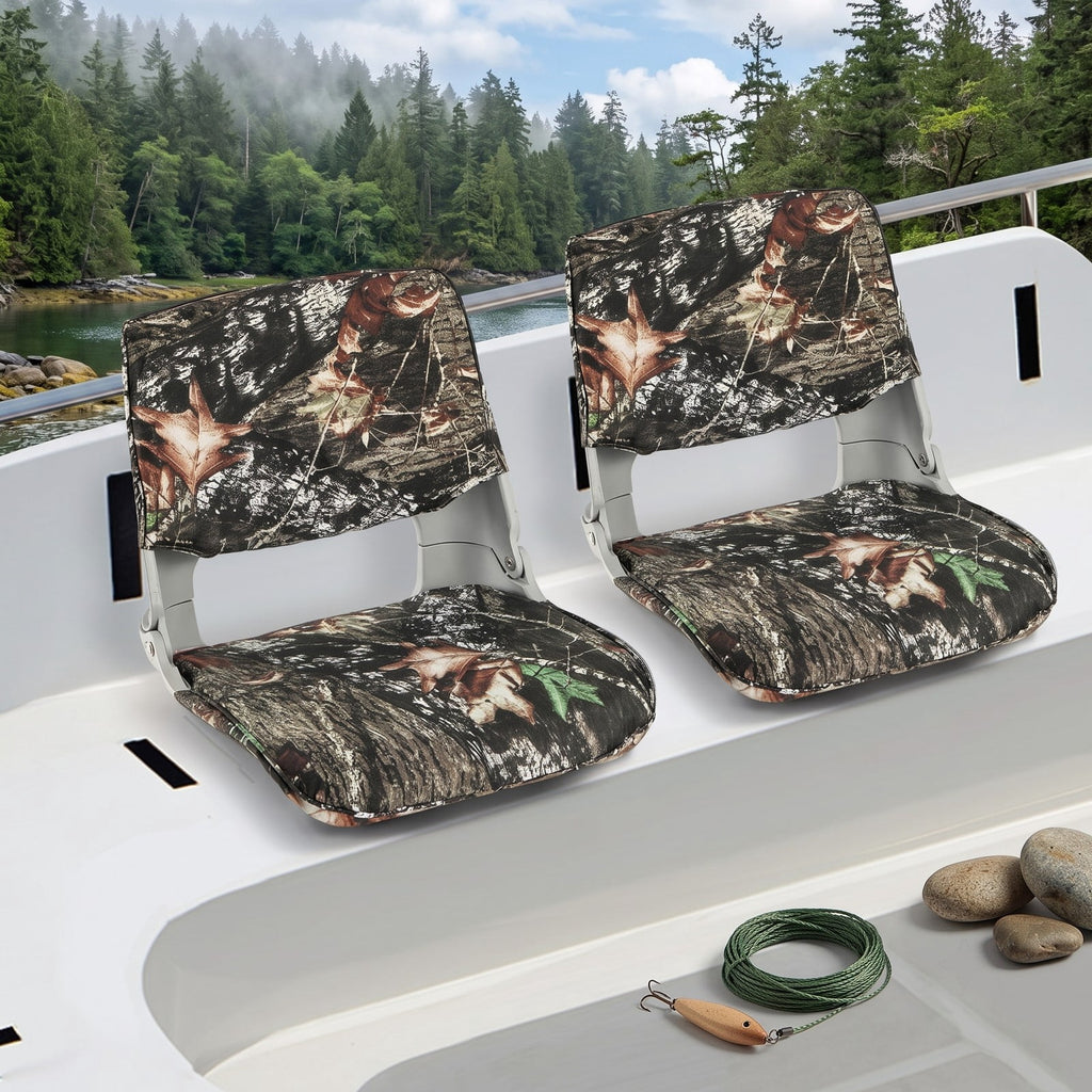 Airfind Low Back Folding Padded Boat Seat with Oxford Fabric Cover and 4 Bolts for Fishing and Sightseeing Boats, Camouflage