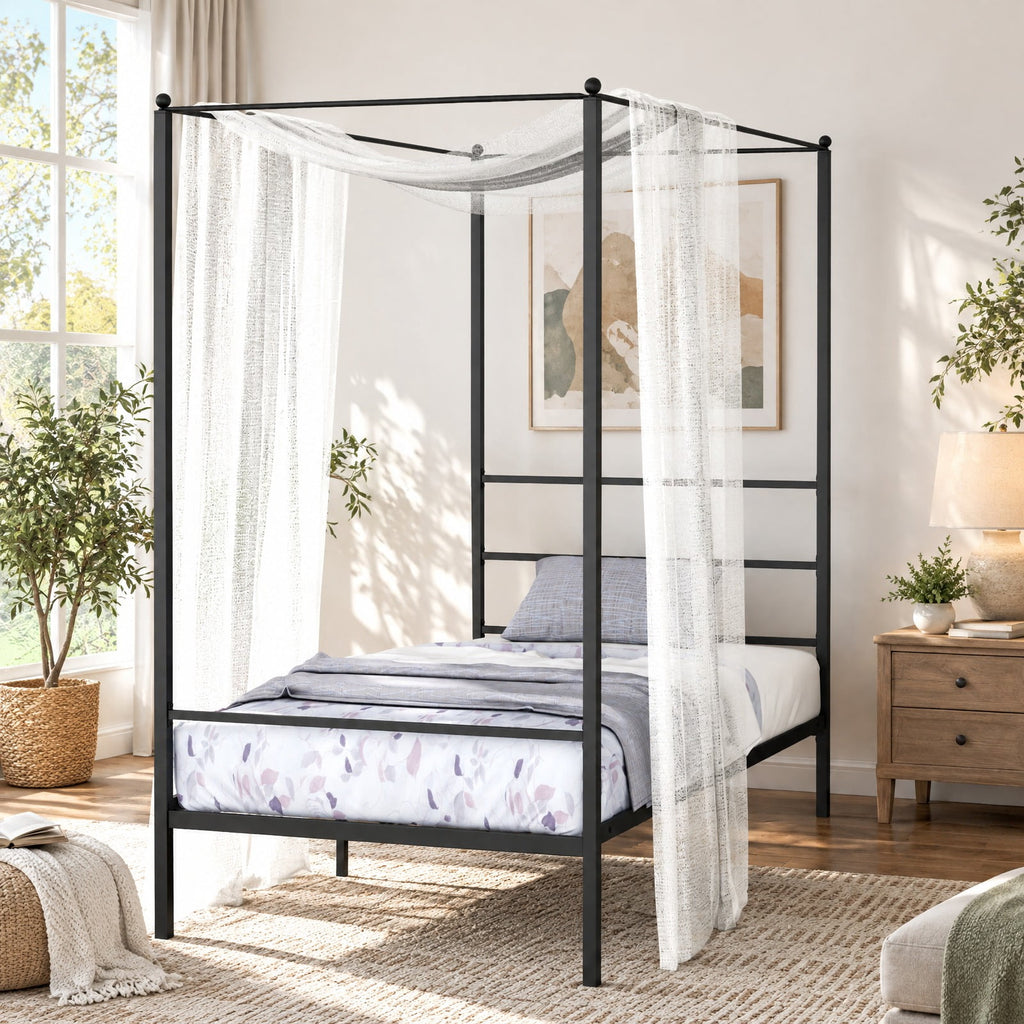 Airfind Twin/Full/Queen Size Metal Canopy Bed Frame with Slat Support, 660 lbs Capacity, Metal Clearance Between Bed and Floor: 12.5 Frame, Black