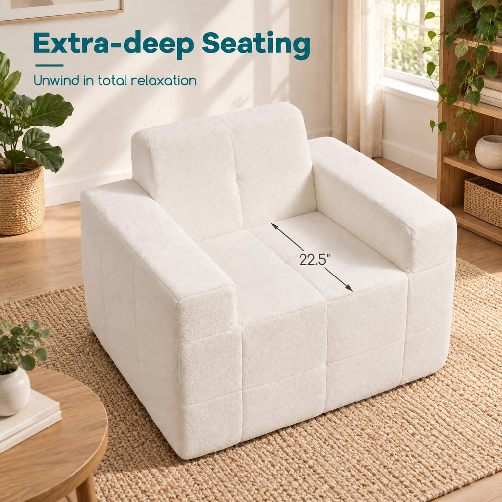 Airfind Boneless Single Sofa Chair Cloud Sofa with Terry Cloth Upholstery, 352 lbs Capacity, Terry Cloth Sponge Frame, Beige