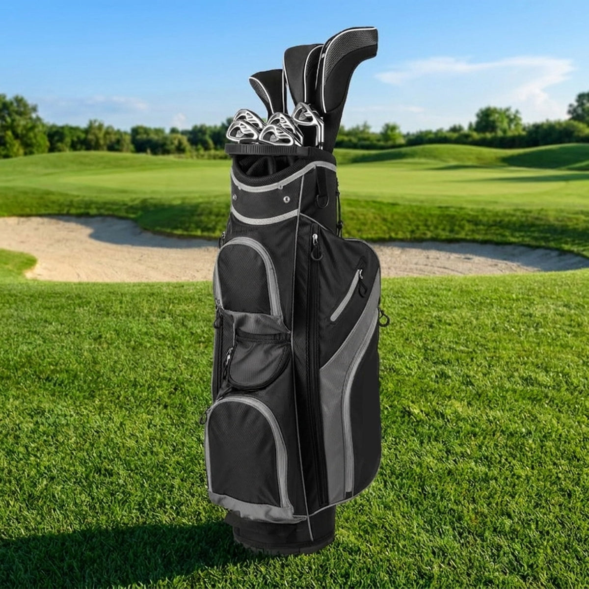 Airfind 14-Way Cart Bag with Rain Hood, Towel Ring and 9 Zippered Pockets, Gray