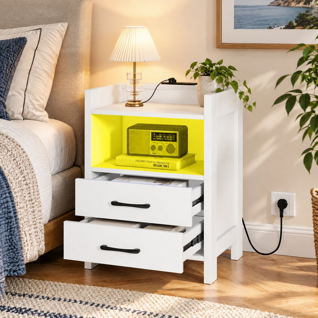 Airfind 23.5 Inches Nightstand with Charging Station and Open Storage Shelf, 15 lbs Capacity, Engineered Wood MDF Frame, 18 x 14 x 23.5 Footprint