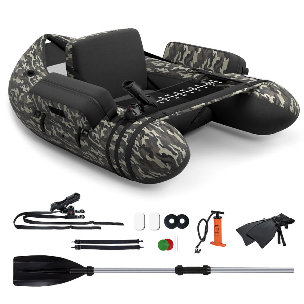 Airfind Inflatable Fishing Float Tube with 350 lb Capacity and Adjustable Shoulder Straps plus Storage Pockets and Foot Pump for Lake Pond River Bass Fly Fishing, Camouflage Multicolor