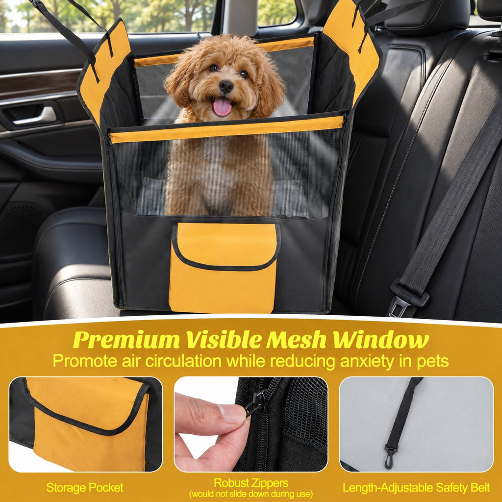 Airfind Dog Car Seat Cover with Mesh Window for Small and Medium Dogs, 600D Oxford Fabric Sponge PVC 210D Oxford Fabric Frame, Black