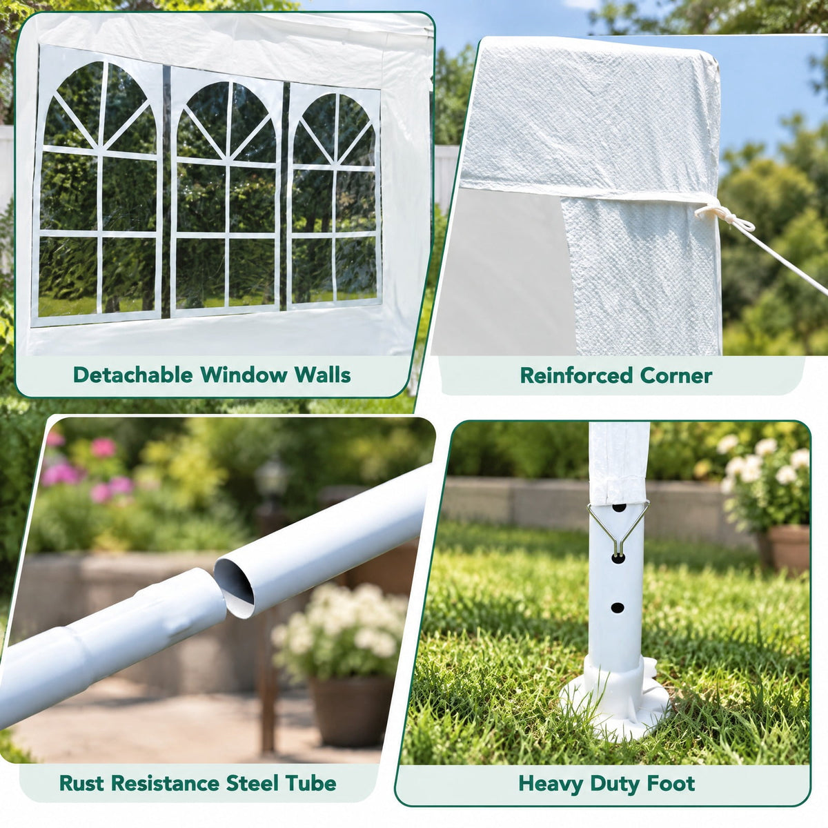 Airfind 10 x 10 Feet Outdoor Side Walls Canopy Tent with 4 Removable Sidewalls, Polyethylene fabrics Frame: Powder coated steel Frame, White