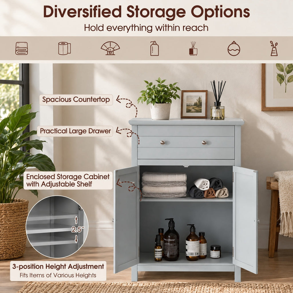 Airfind Wooden Bathroom Floor Cabinet with Drawer and Adjustable Shelf, 110 lbs Capacity, MDF Frame, 23.5in x 12in x 31.5in Footprint, Grey