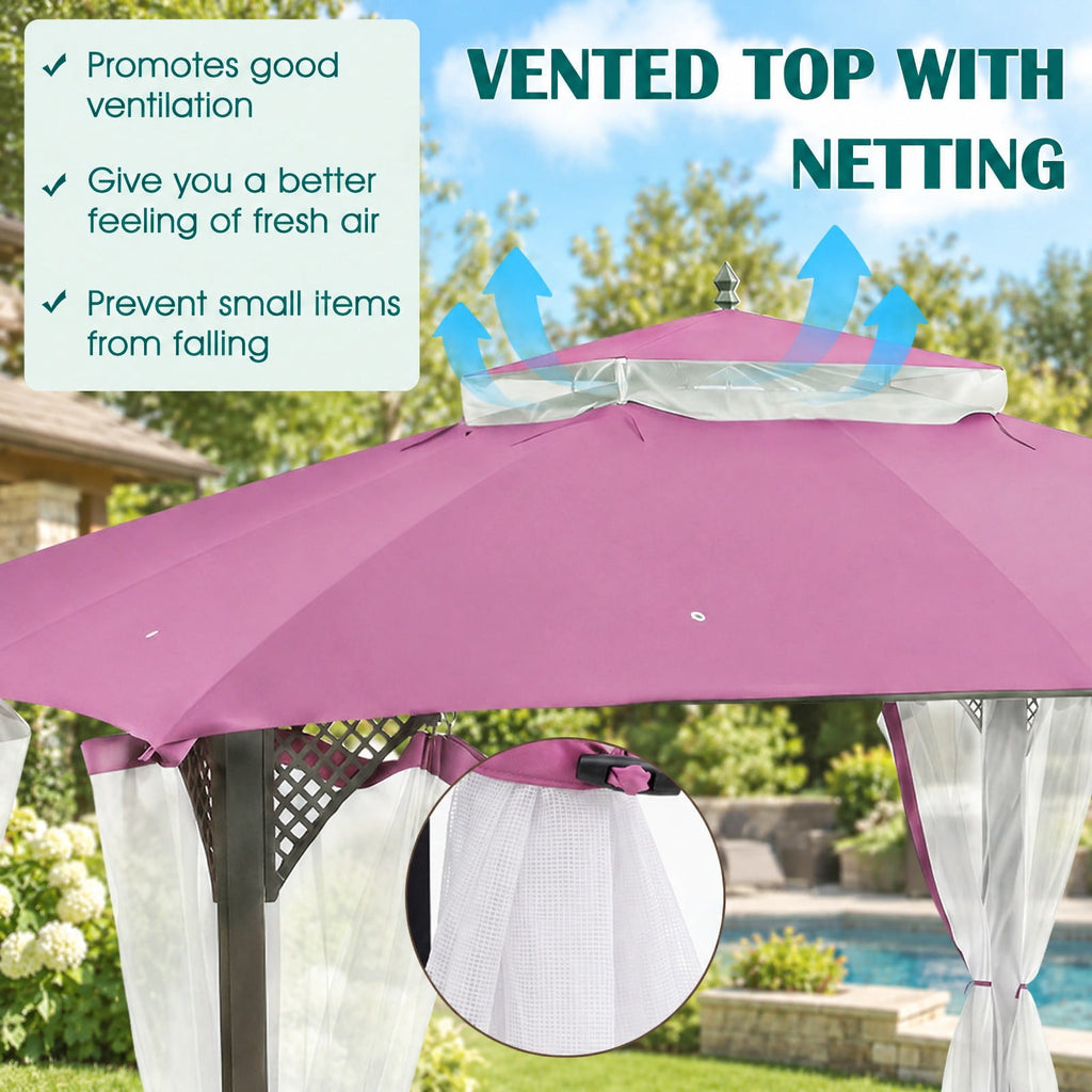 Airfind 10 x 12 Feet Gazebo Replacement Top with Air Vent and Drainage Holes, Polyester Frame, 12 ft x 10 ft Footprint, Pink