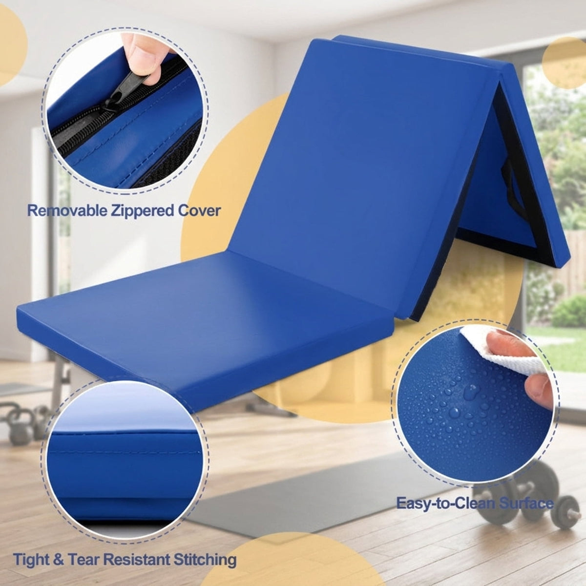 Airfind 9 FT Folding Gymnastics Balance Beam with Anti-Slip Bottom and High-Density EPE Foam plus Easy Assembly for Kids, Navy